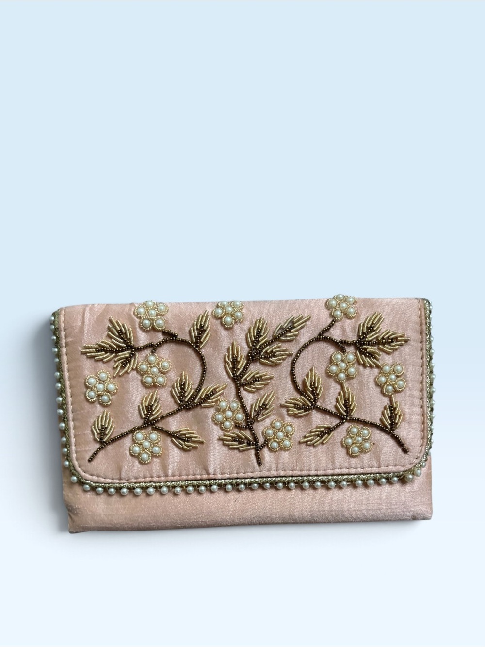 Source Unknown Pink Beaded Pearl Floral Clutch